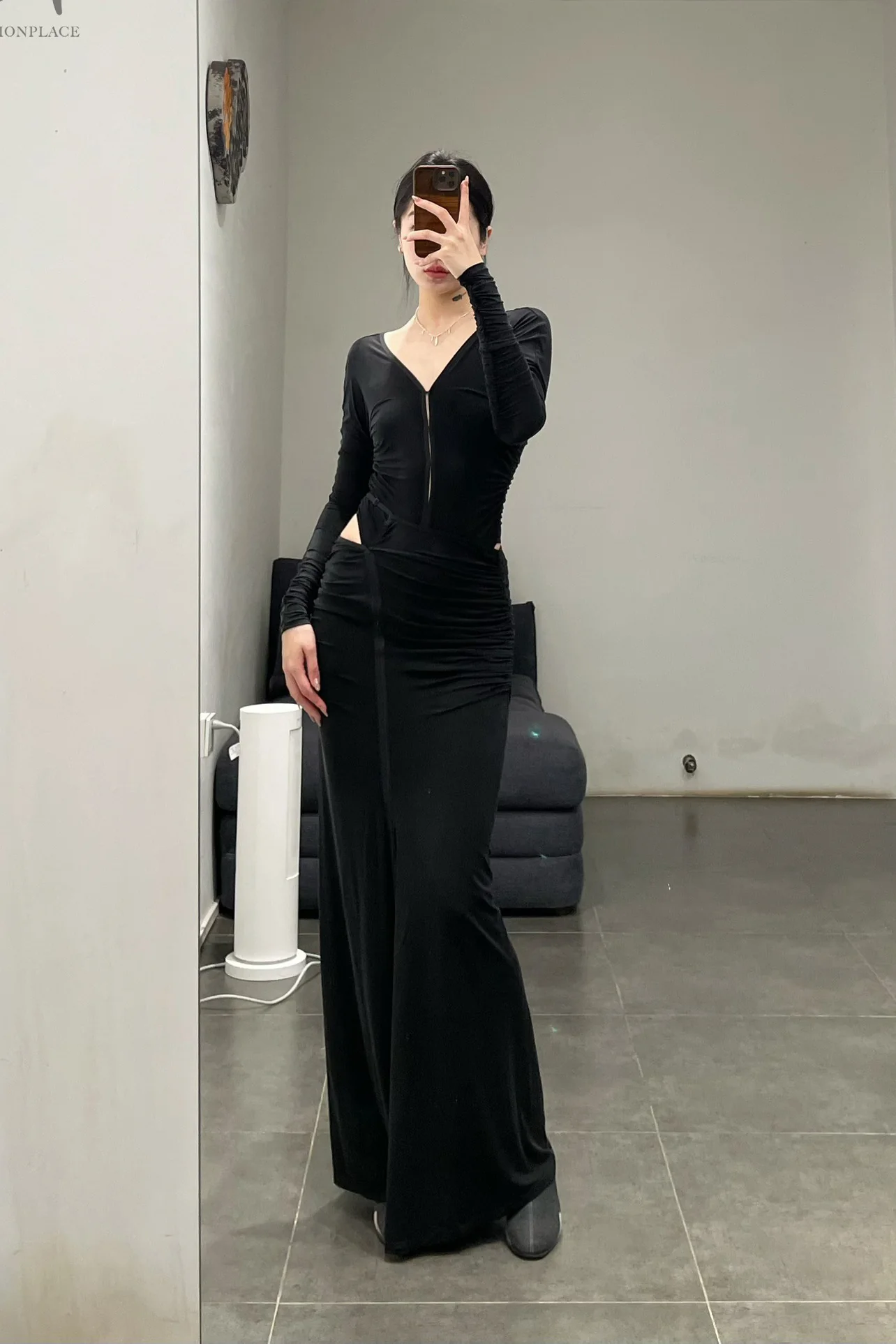 OUDE WAAG knitted cupro pleated jumpsuit OW-24SS-BD03 black - Image 12