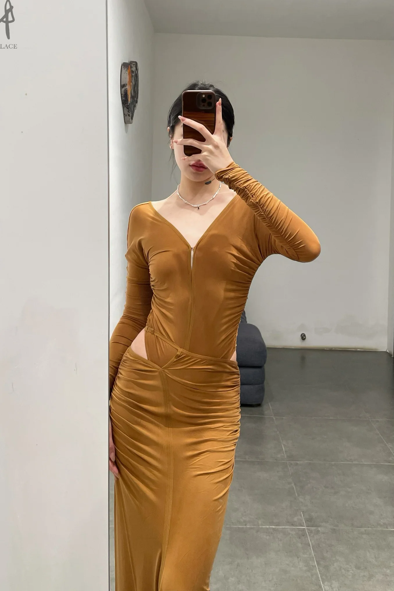 OUDE WAAG knitted cupro pleated jumpsuit  ginger OW-OW-24SS-BD03-JH - Image 12
