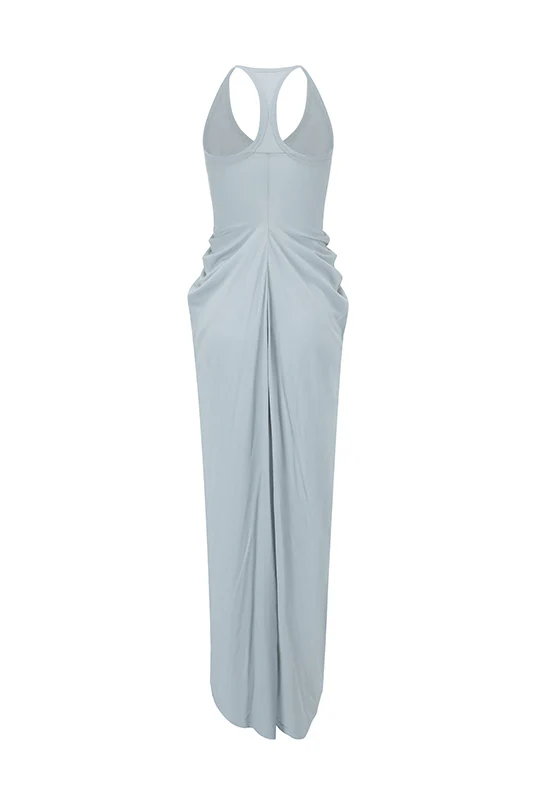 OUDE WAAG 24 Spring/Summer Knitted Slim Drape Dress OW-OW-24SS-DS08-QIANLAN Light Blue - Image 5