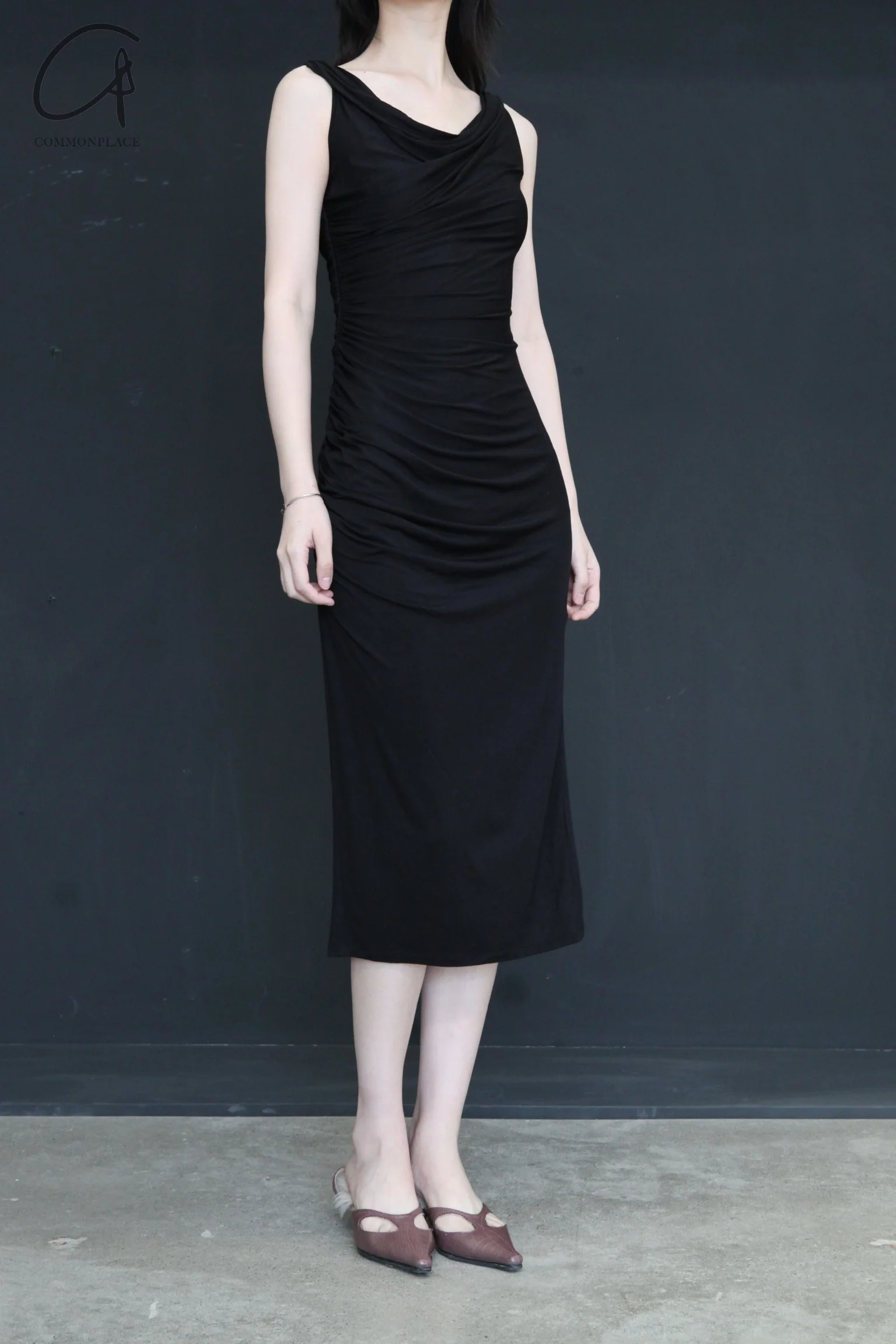 OUDE WAAG 24 Spring/Summer Knot Asymmetric Dress Series OW-OW-24SS-DS07-HEI Black - Image 2