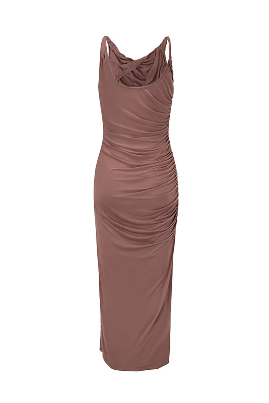 OUDE WAAG 24 Spring/Summer Knot Asymmetric Dress Series OW-OW-24SS-DS07-FENHE Pink Brown - Image 5