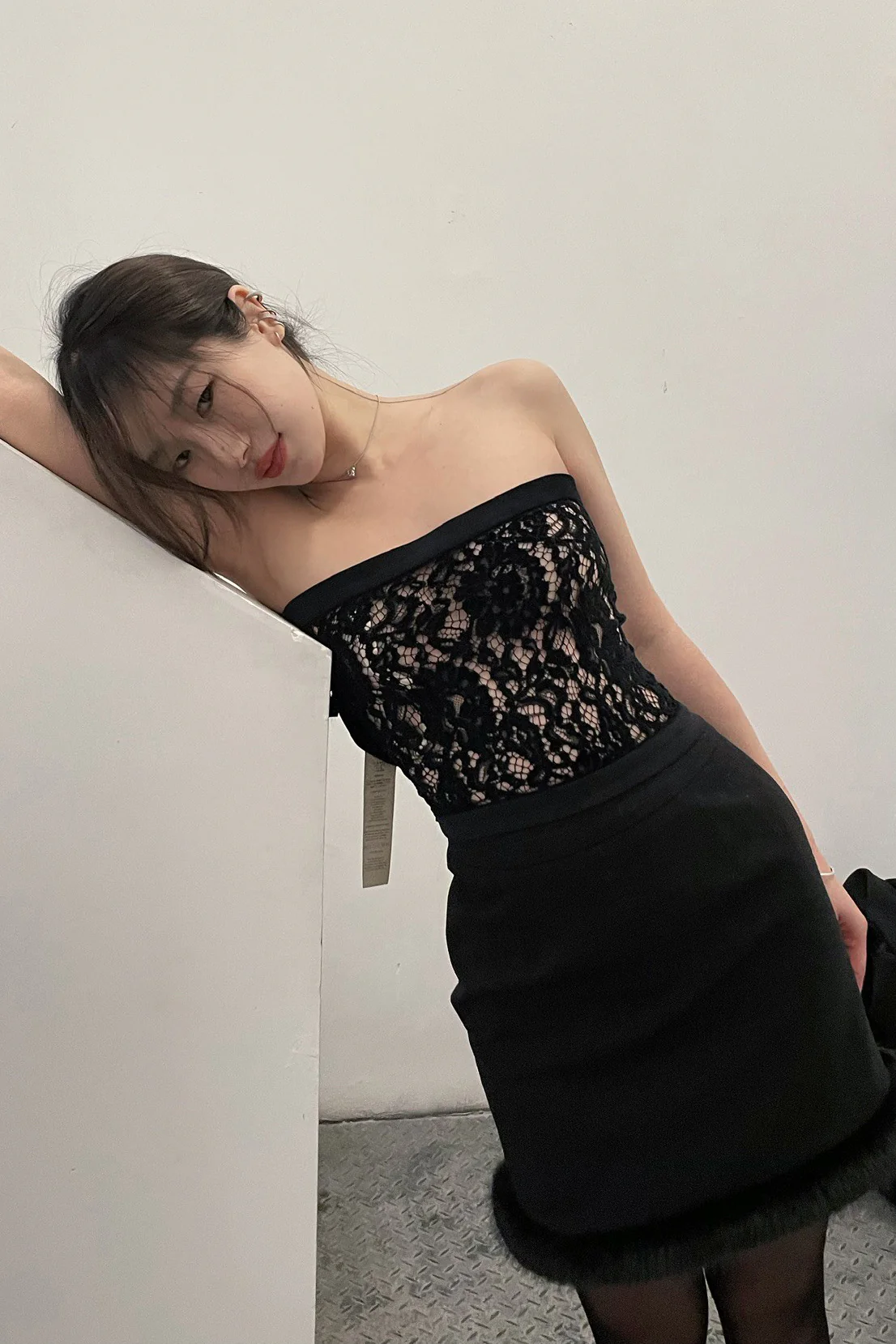OUDE WAAG lace stitching tube top top OW-23SS-TP01 black - Image 14