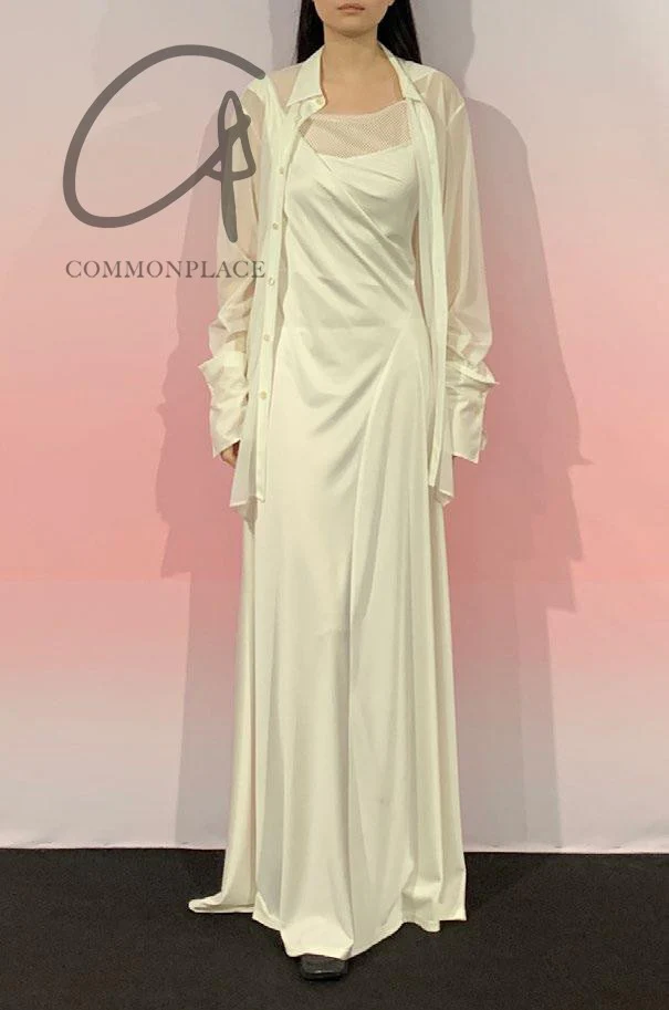 OUDE WAAG Mesh Panel Slim Dress OW-OW-22SS-DS13-BAI White - Image 11