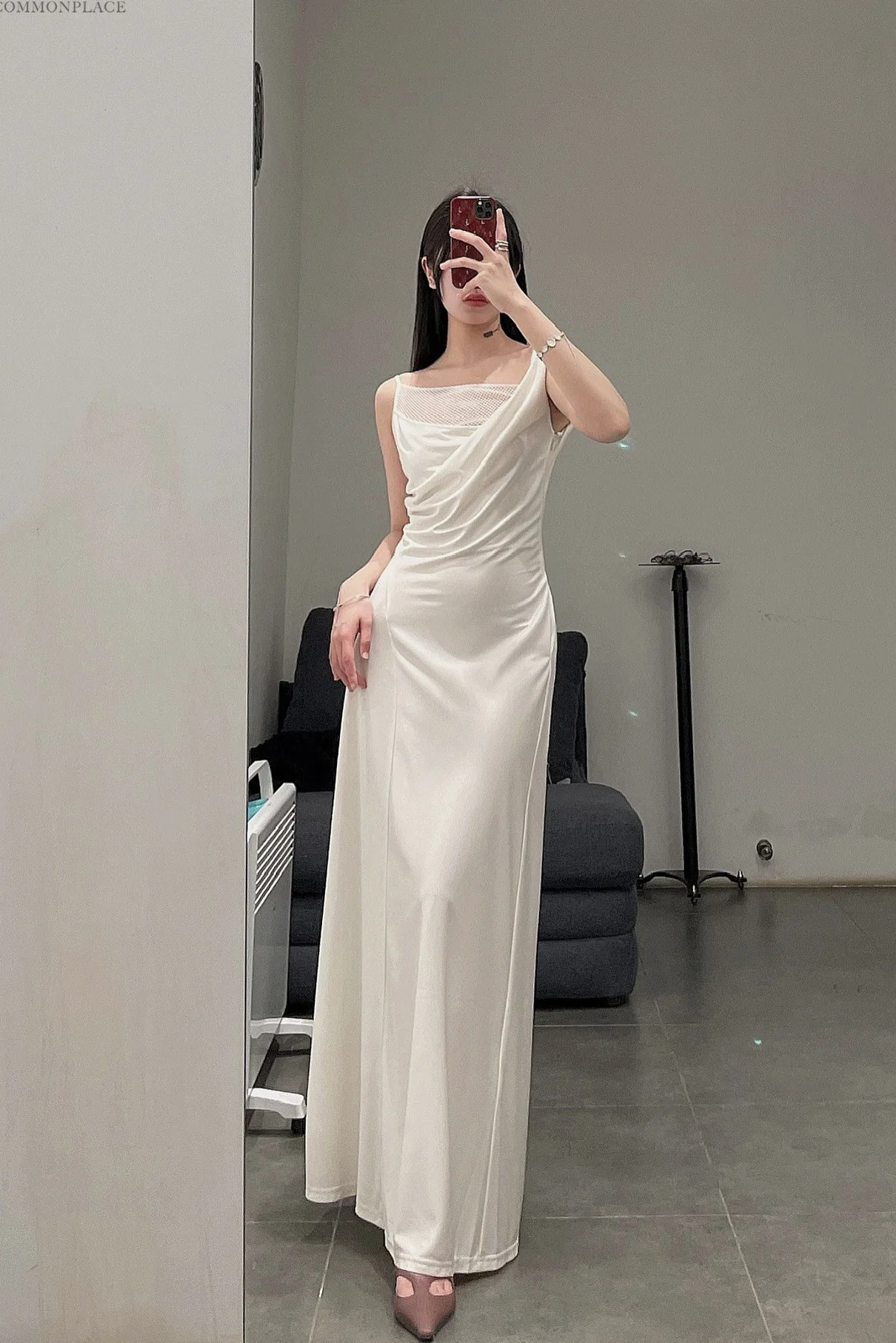 OUDE WAAG Mesh Panel Slim Dress OW-OW-22SS-DS13-BAI White - Image 17