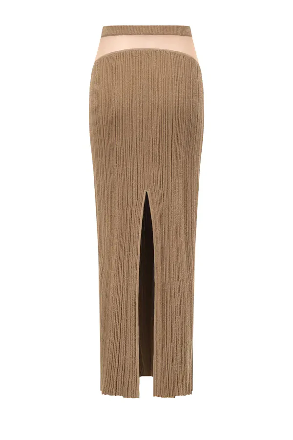 OUDE WAAG mesh patchwork knitted straight skirt OW-24SS-KS01 Khaki - Image 5
