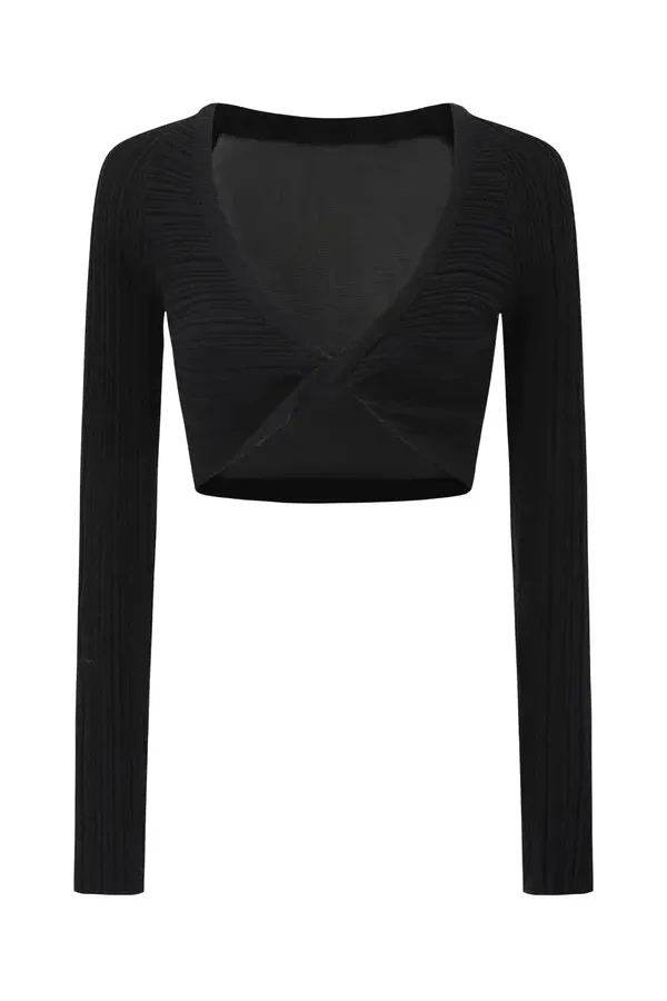 OUDE WAAG mesh patchwork knotted knit top OW-OW-24SS-KT02-HEI black - Image 3