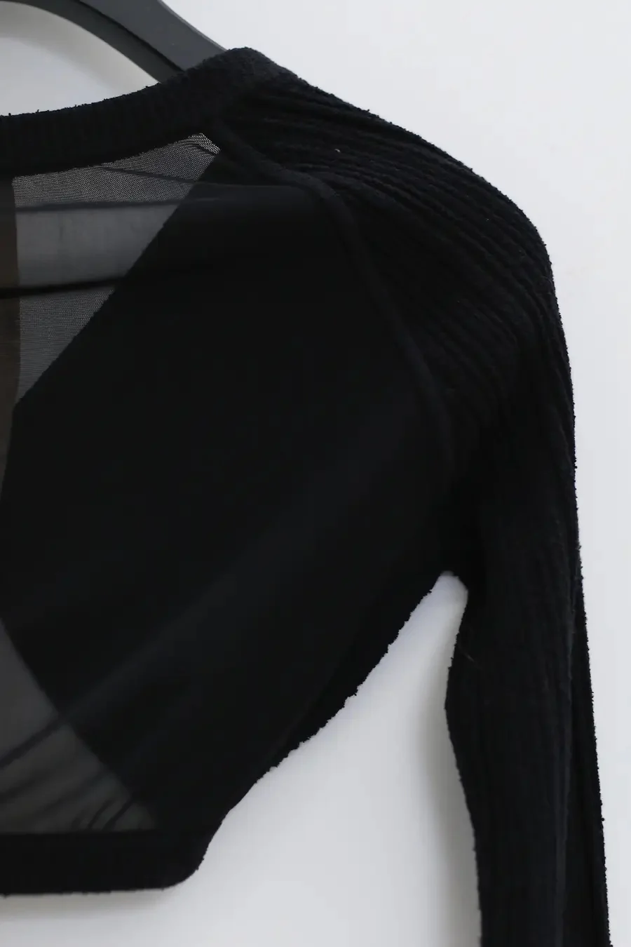 OUDE WAAG mesh patchwork knotted knit top OW-OW-24SS-KT02-HEI black - Image 7