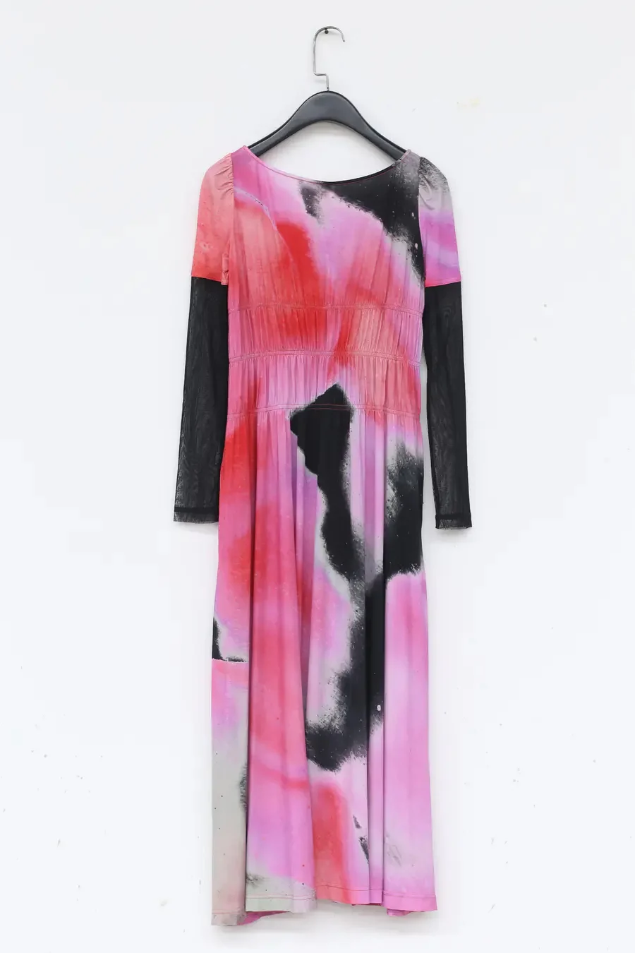 OUDE WAAG Mesh Sleeve Stitching Shirred Dress OW-20AW-DS10PK66 - Image 5
