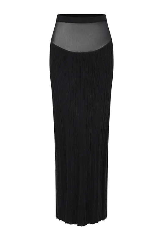 OUDE WAAG mesh splicing knitted straight skirt OW-24SS-KS01 black - Image 6