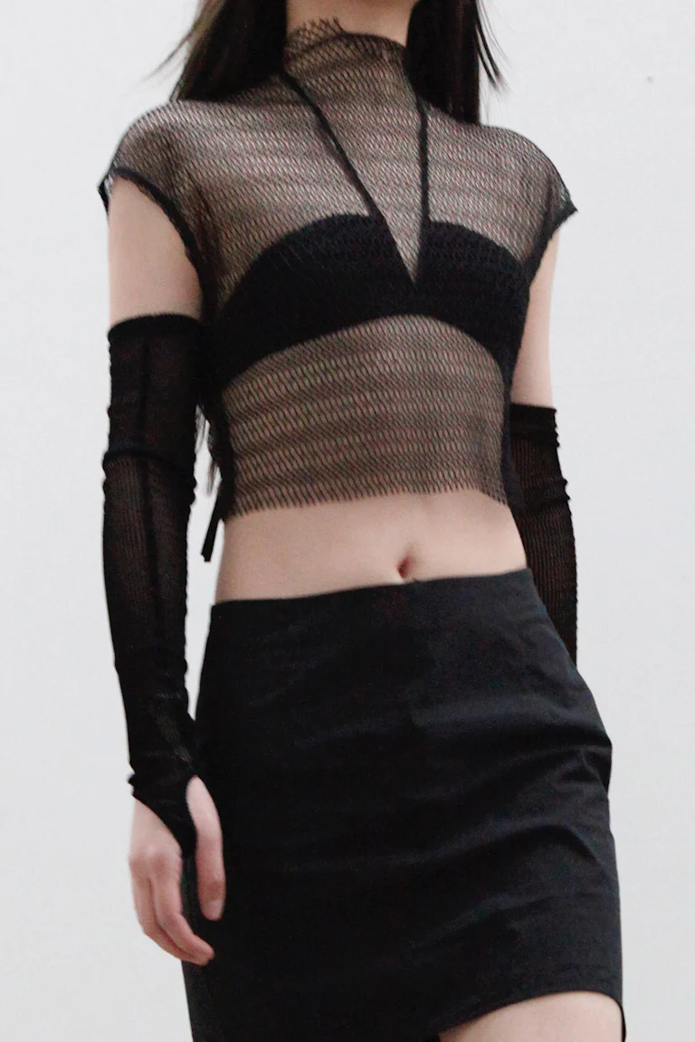 OUDE WAAG Mesh Turtleneck Knit Top OW-23SS-TP08 Black