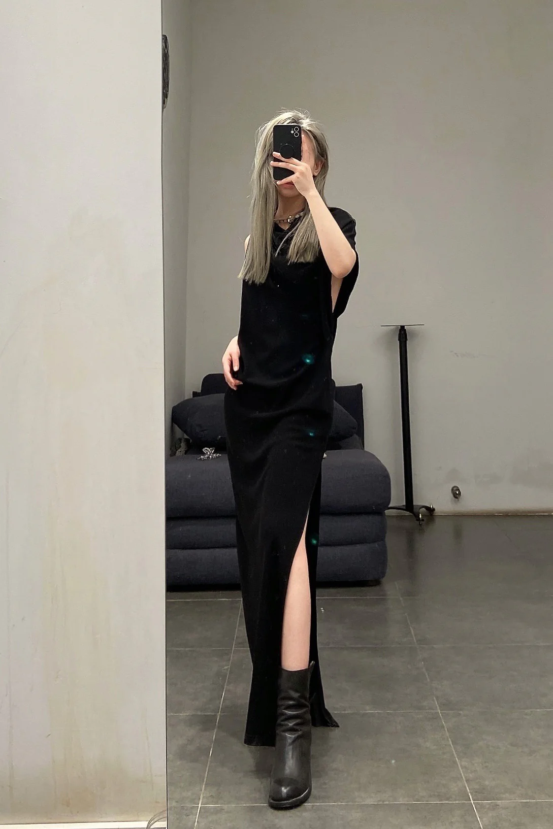 OUDE WAAG One Sleeve Draped Dress OW-22SS-DS01 Black - Image 10