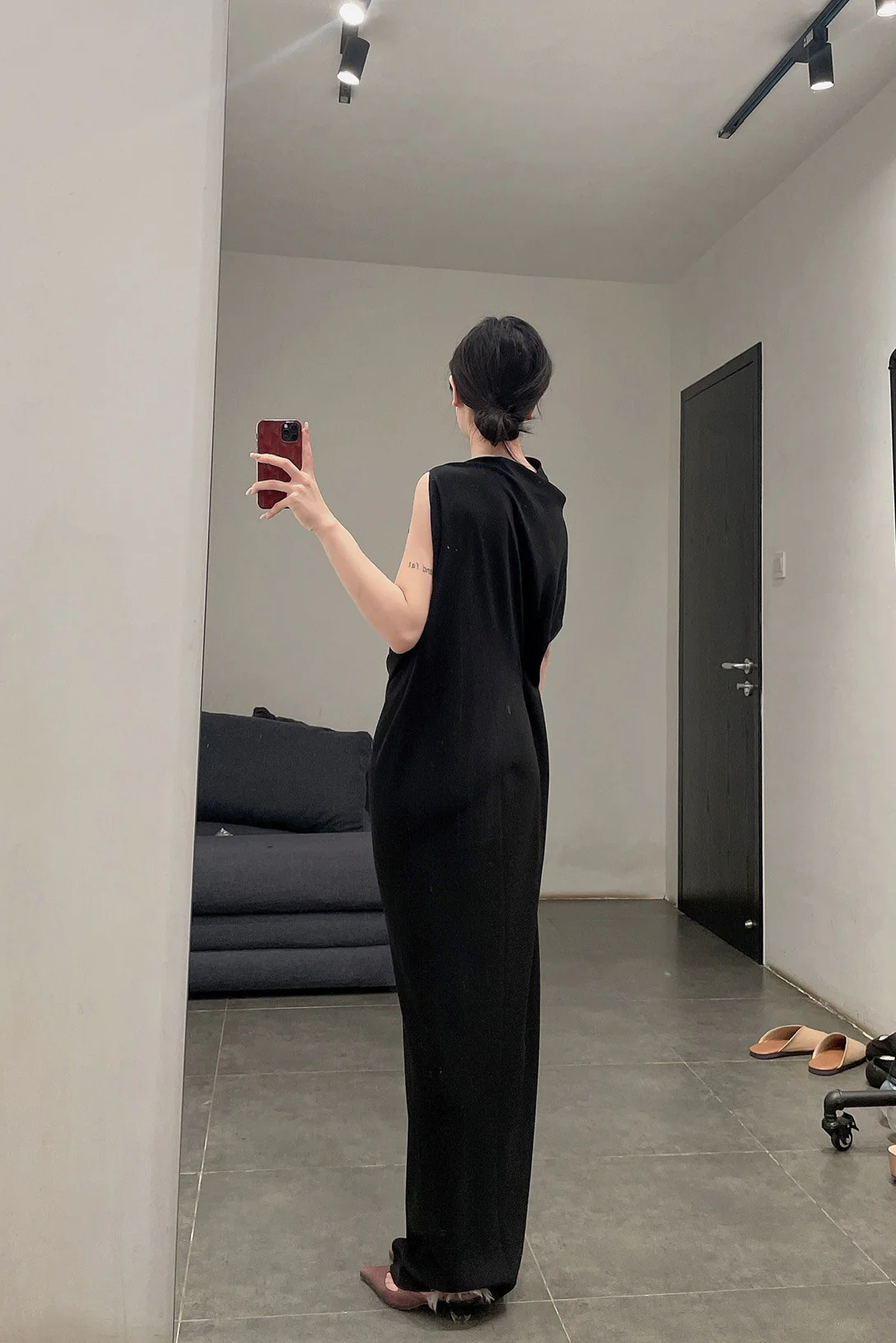 OUDE WAAG One Sleeve Draped Dress OW-22SS-DS01 Black - Image 7