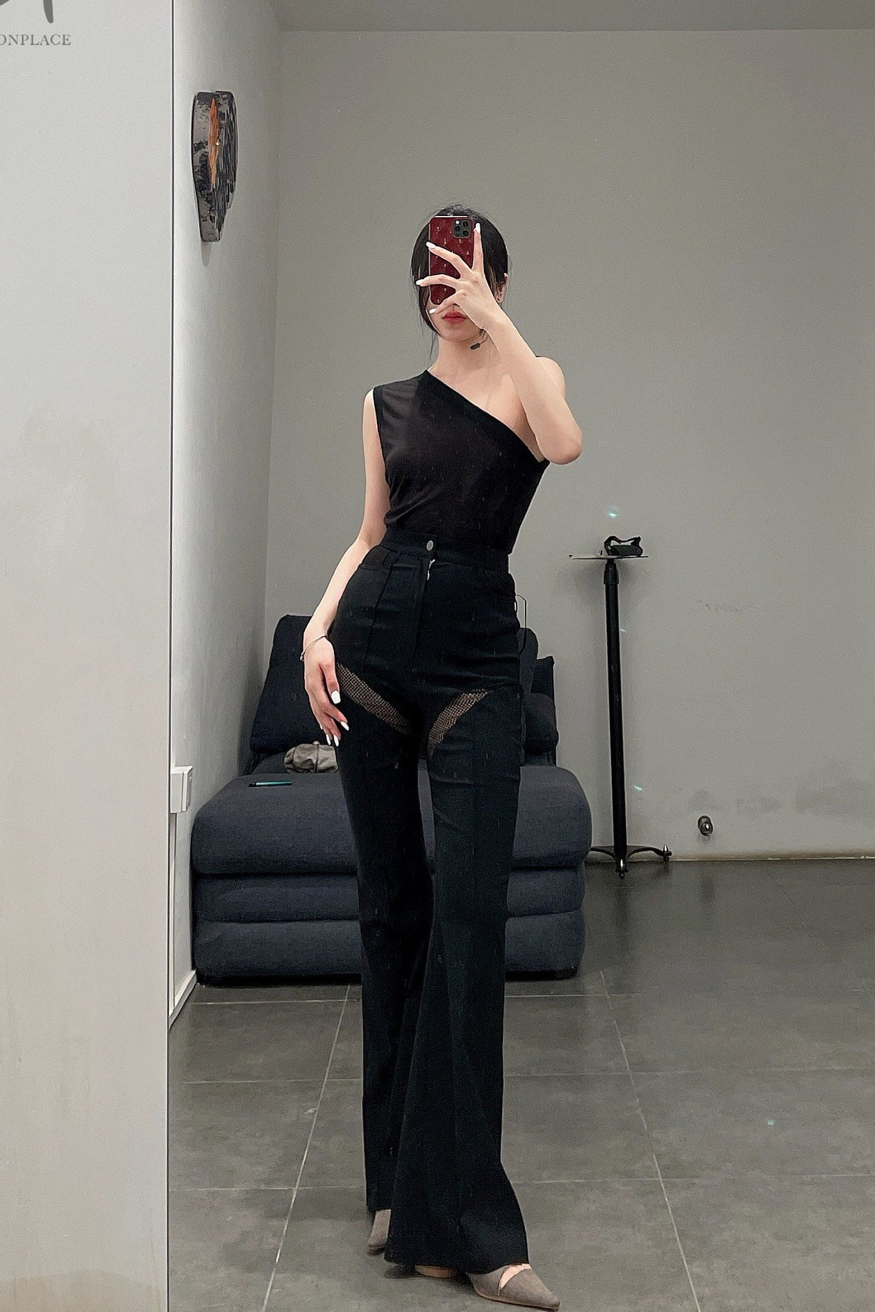 OUDE WAAG Open waist paneled flared trousers OW-22SS-PT07 black - Image 31