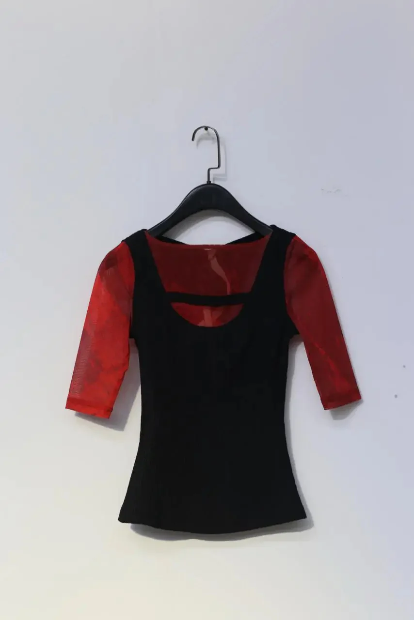 OUDE WAAG OW-20SS-TP08RE55 Crepe stitching mesh stretch top - Image 4