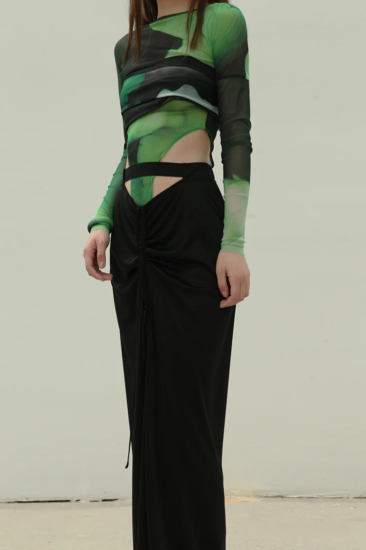 OUDE WAAG OW-21SS-UW03 Logo net gauze printed bodysuit printed green - Image 4