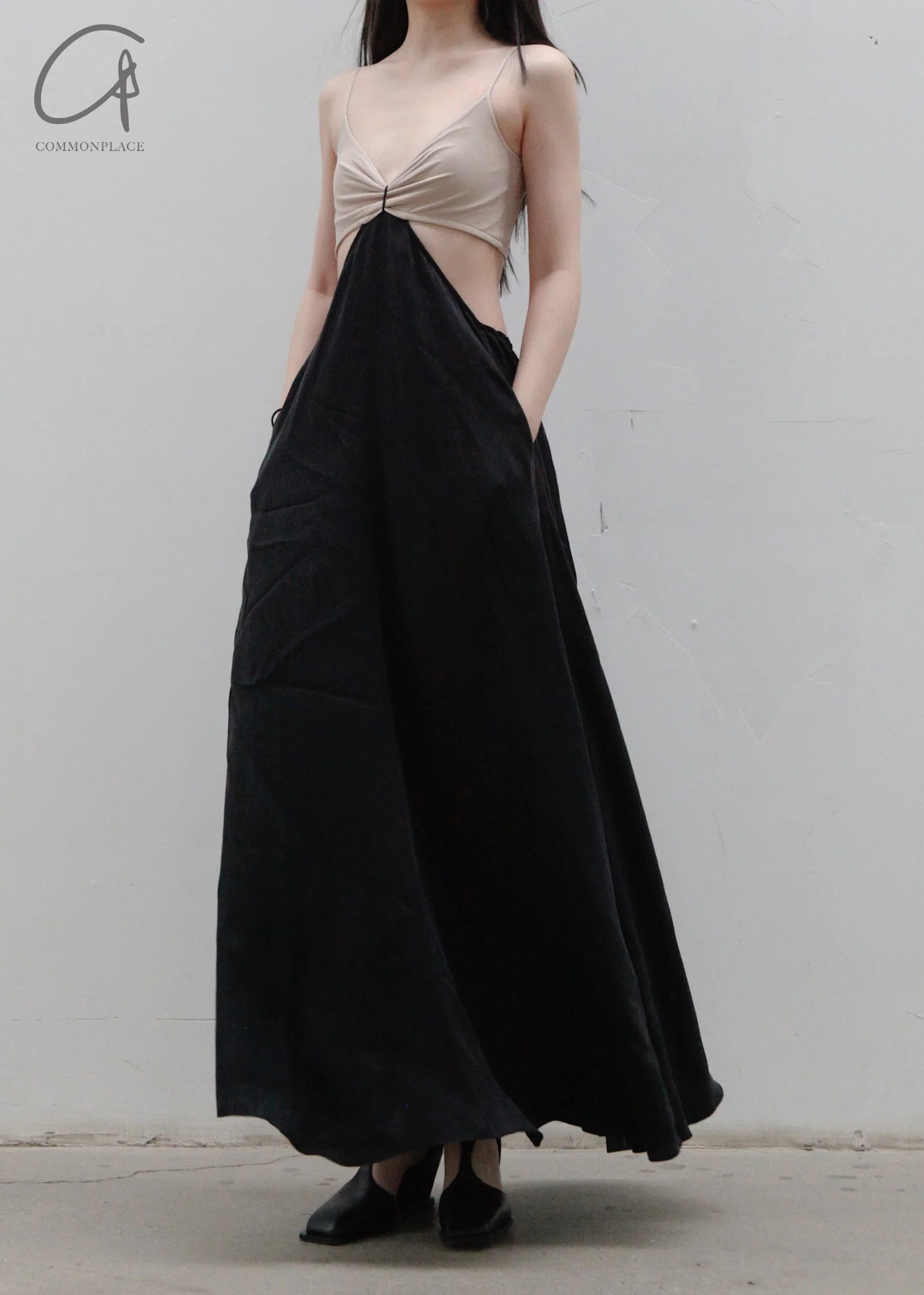 OUDE WAAG Panel Cutout Slip Dress OW-23SS-DS04 Nude Black