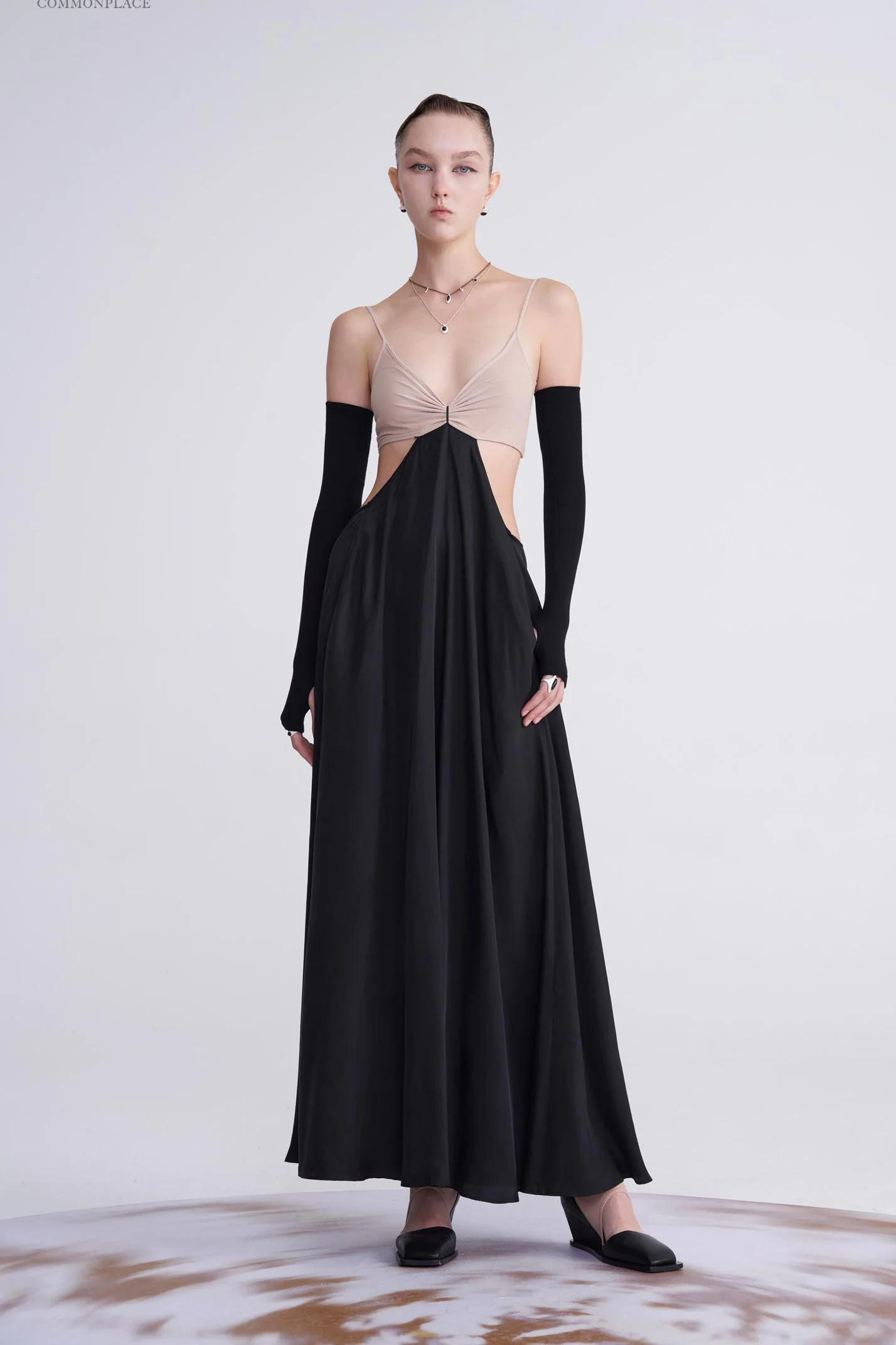 OUDE WAAG Panel Cutout Slip Dress OW-23SS-DS04 Nude Black - Image 10