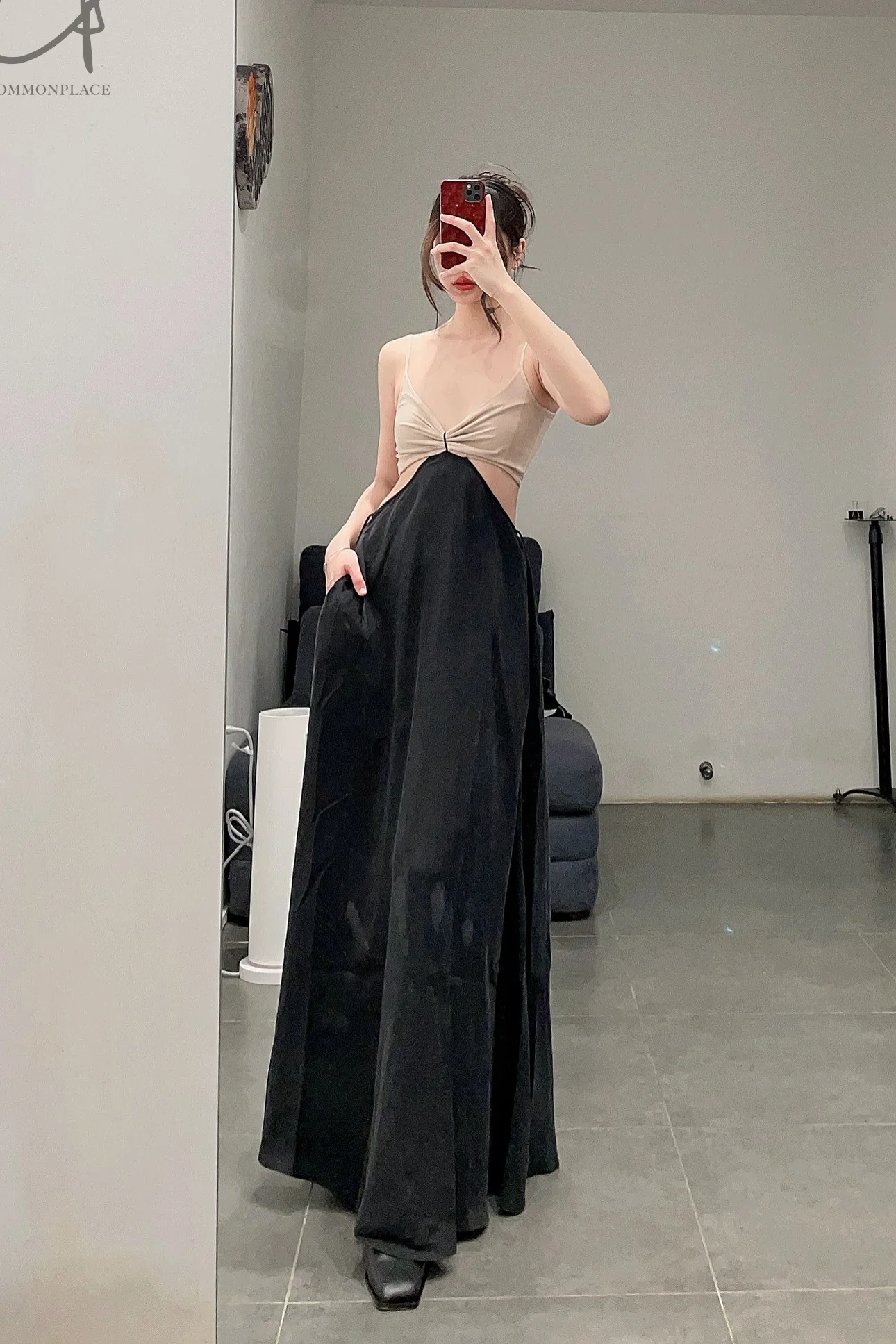 OUDE WAAG Panel Cutout Slip Dress OW-23SS-DS04 Nude Black - Image 11