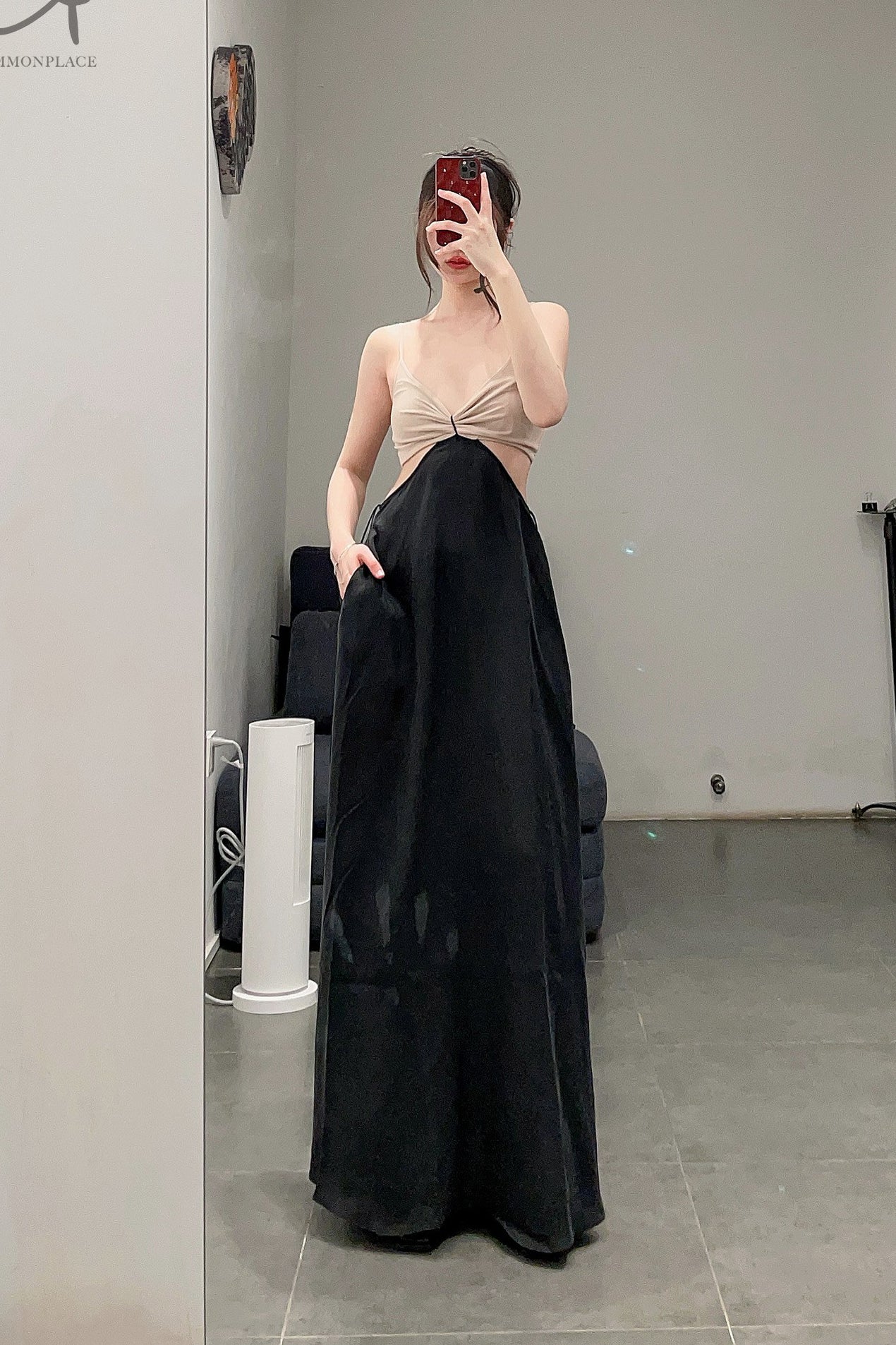 OUDE WAAG Panel Cutout Slip Dress OW-23SS-DS04 Nude Black - Image 12