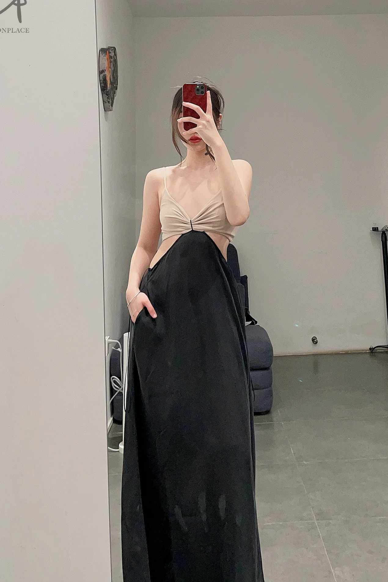 OUDE WAAG Panel Cutout Slip Dress OW-23SS-DS04 Nude Black - Image 13