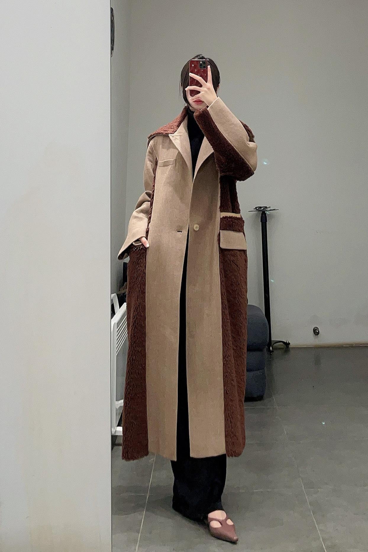 OUDE WAAG Plush Loose Patchwork Coat OW-22AW-CT05 Brown - Image 16