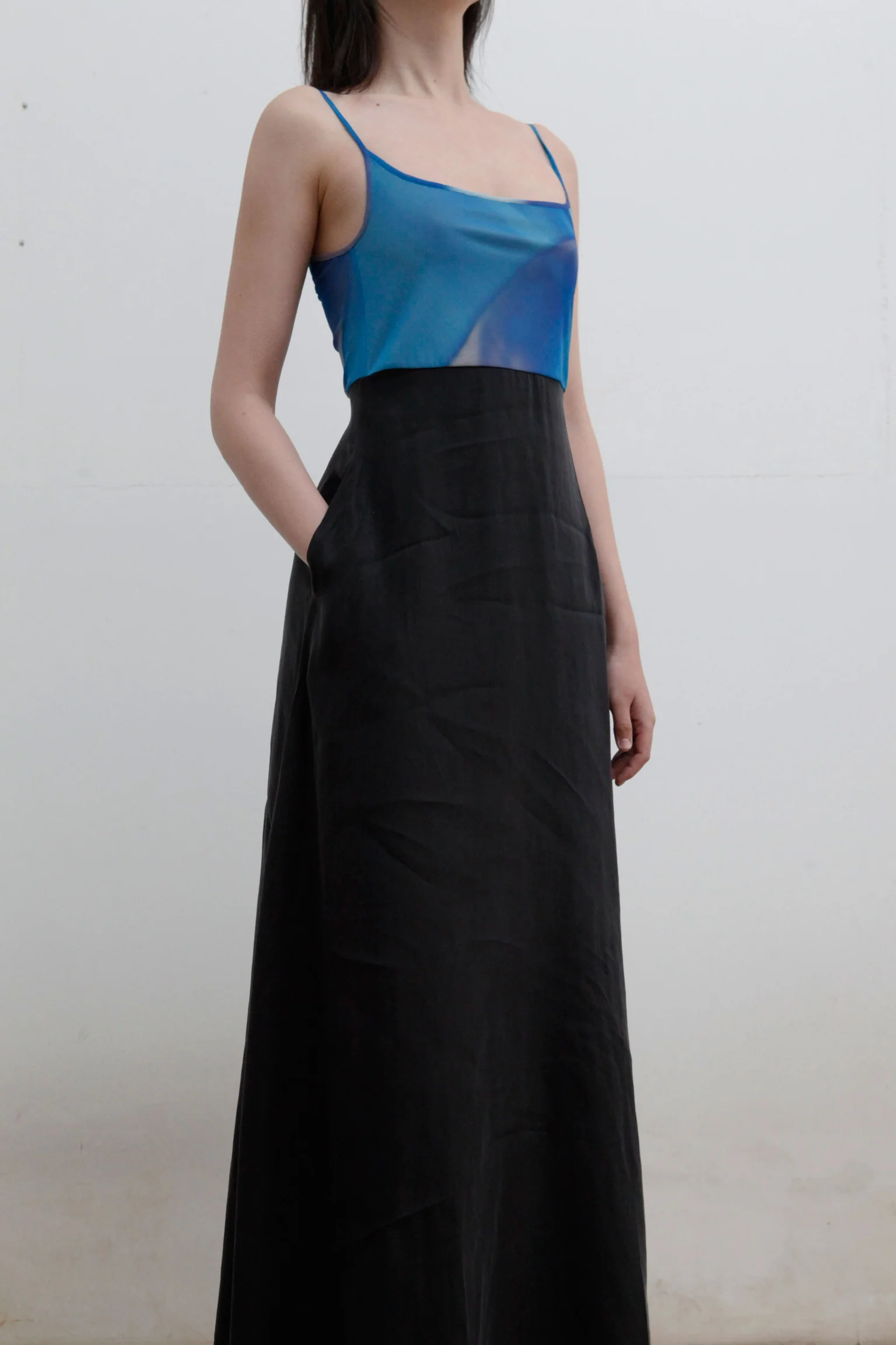 OUDE WAAG Print Panel Sling Dress OW-22SS-DS06 Blue Grey - Image 2
