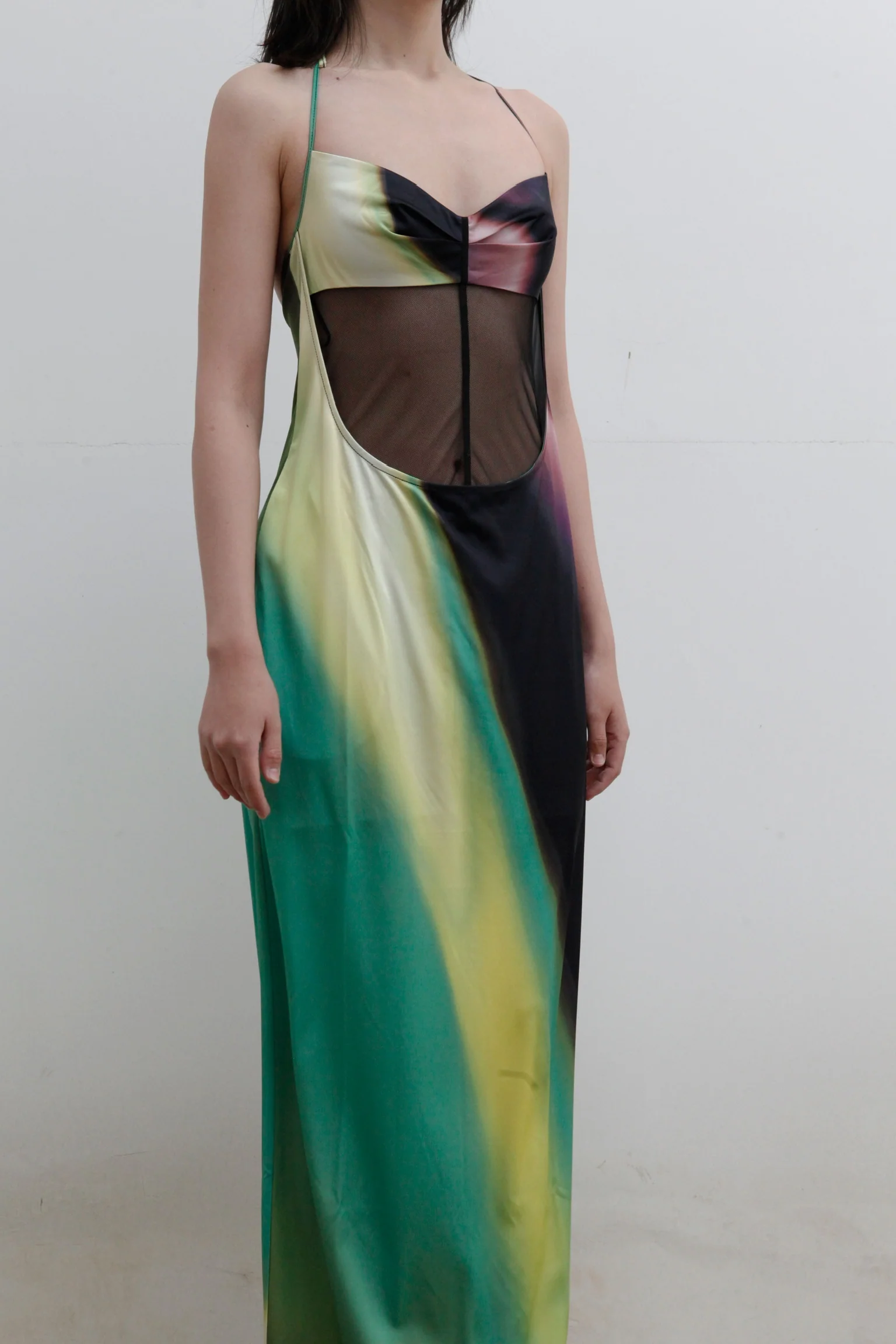 OUDE WAAG print patchwork lace-up dress OW-22SS-DS07 black green yellow - Image 2