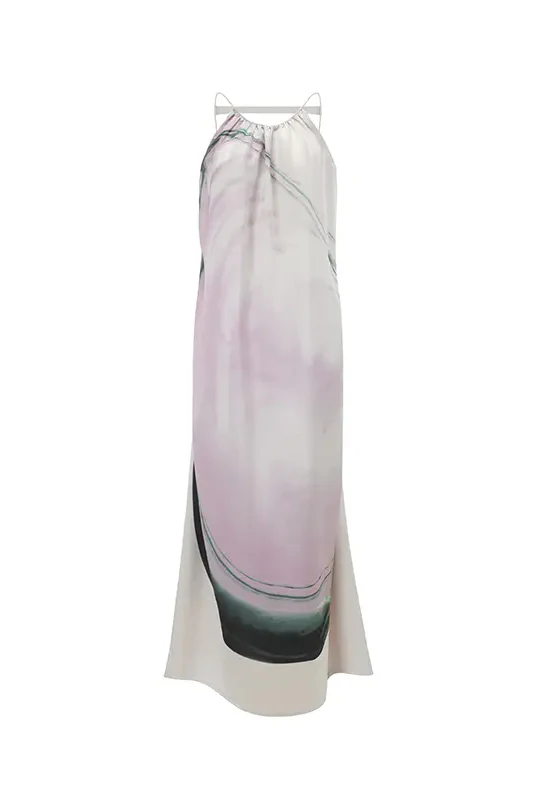 OUDE WAAG 24 Spring/Summer Printed Backless Dress OW-OW-24SS-DS10-FENHEI Pink and Black Print