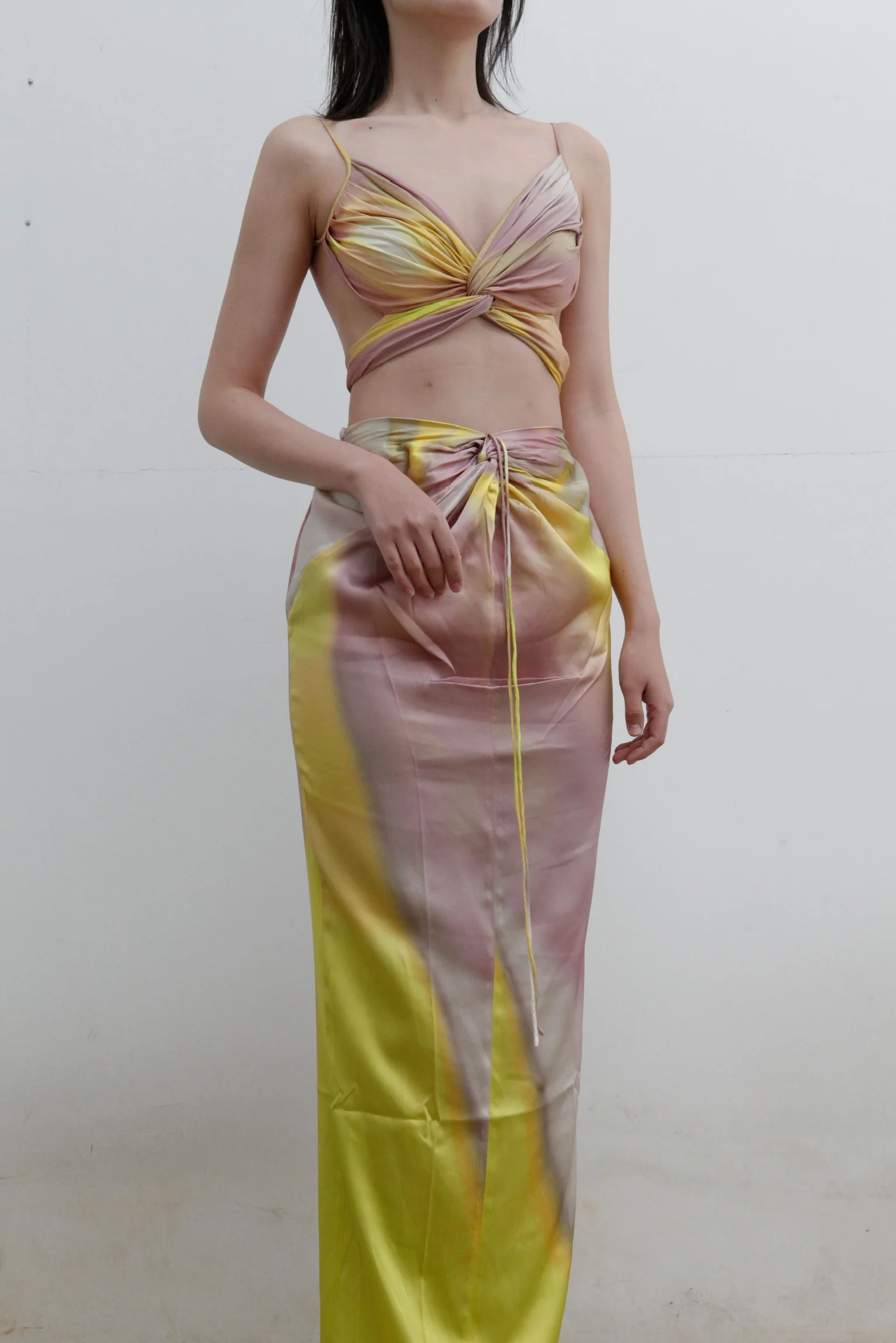 OUDE WAAG Printed Knotted Drape Skirt OW-22SS-SK04 Yellow Grey - Image 11