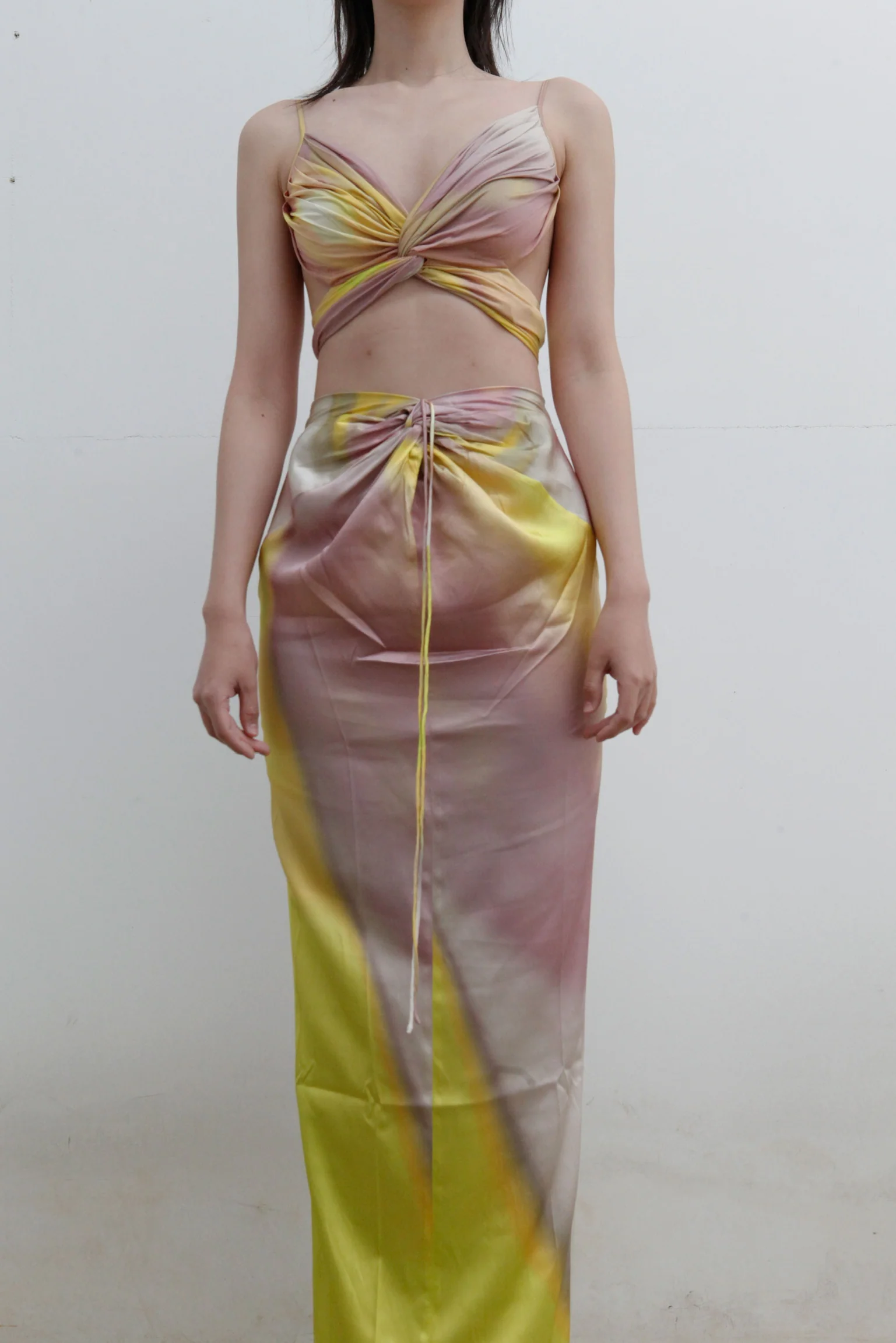 OUDE WAAG Printed Knotted Drape Skirt OW-22SS-SK04 Yellow Grey - Image 12
