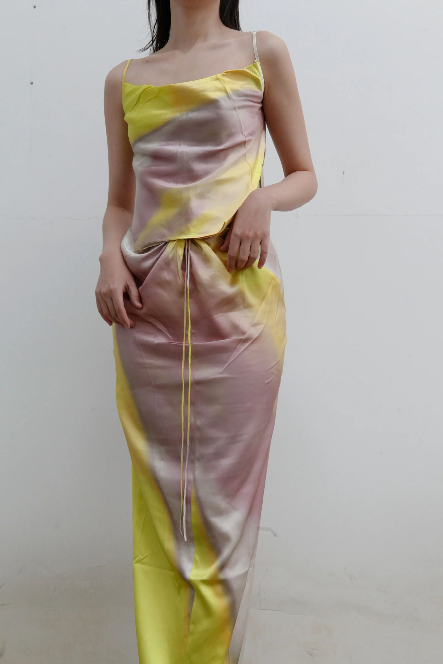 OUDE WAAG Printed Knotted Drape Skirt OW-22SS-SK04 Yellow Grey - Image 17