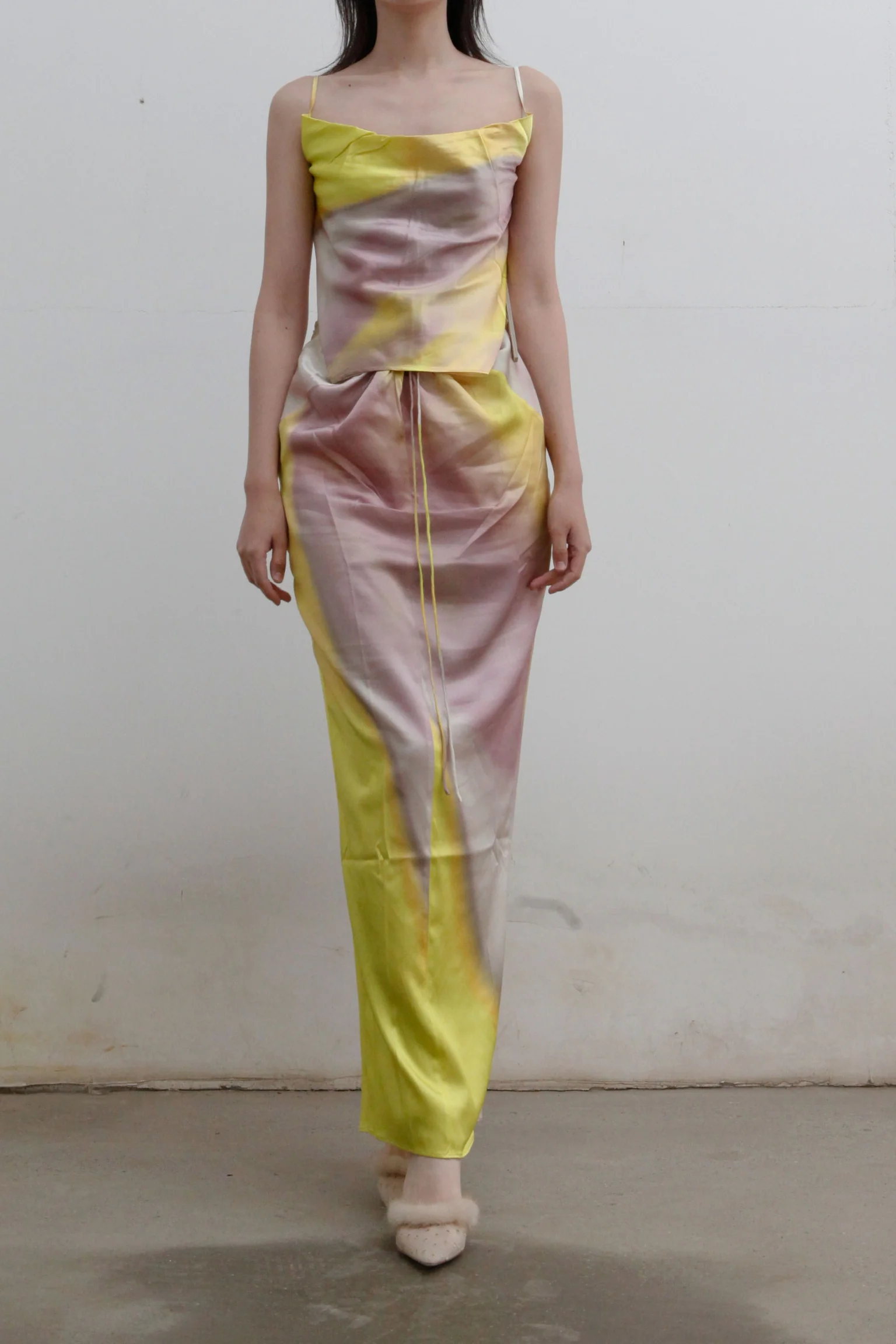 OUDE WAAG Printed Knotted Drape Skirt OW-22SS-SK04 Yellow Grey - Image 19