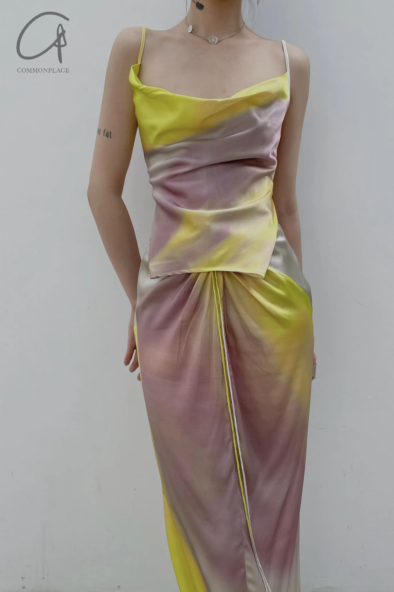 OUDE WAAG Printed Knotted Drape Skirt OW-22SS-SK04 Yellow Grey - Image 21