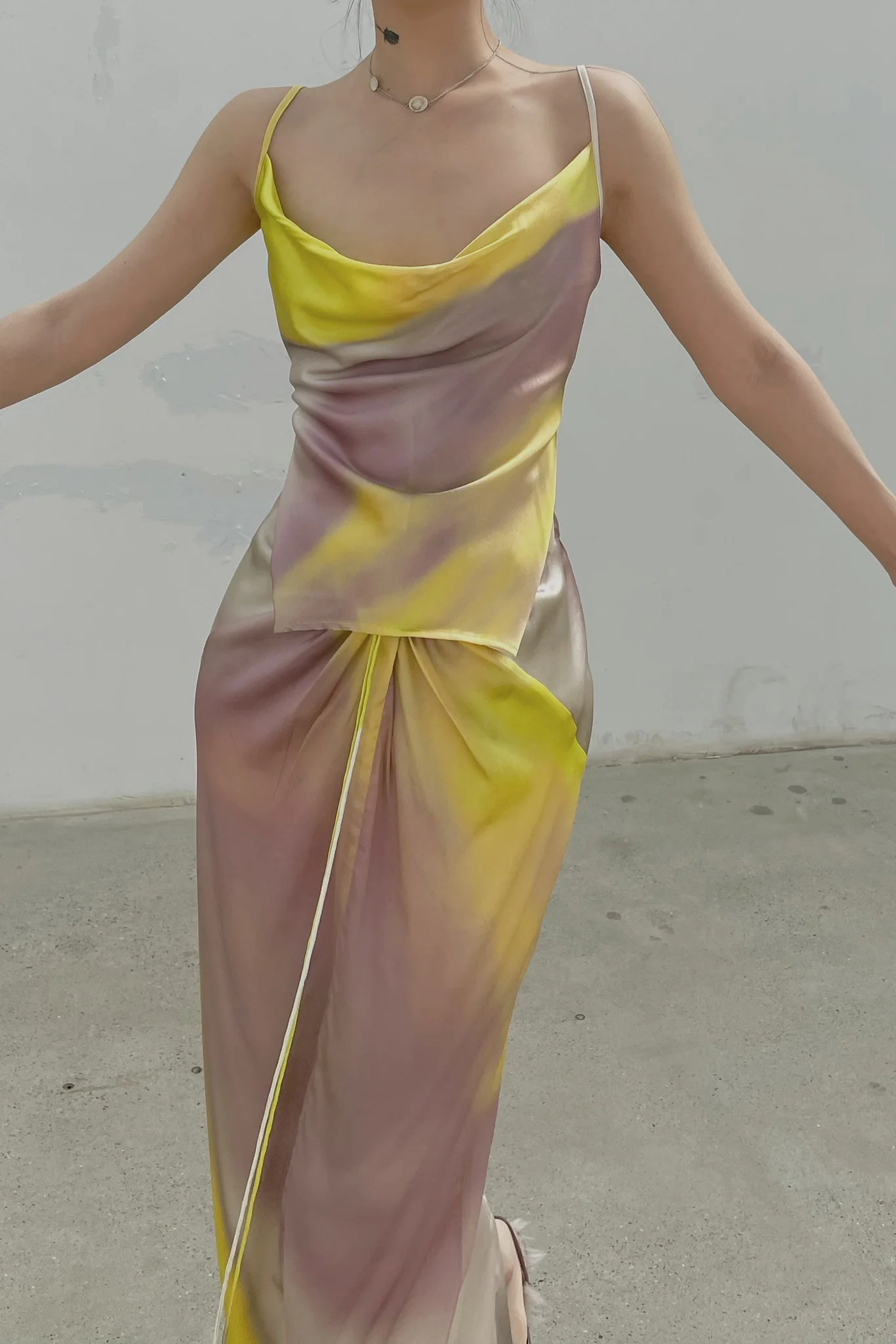 OUDE WAAG Printed Knotted Drape Skirt OW-22SS-SK04 Yellow Grey - Image 25