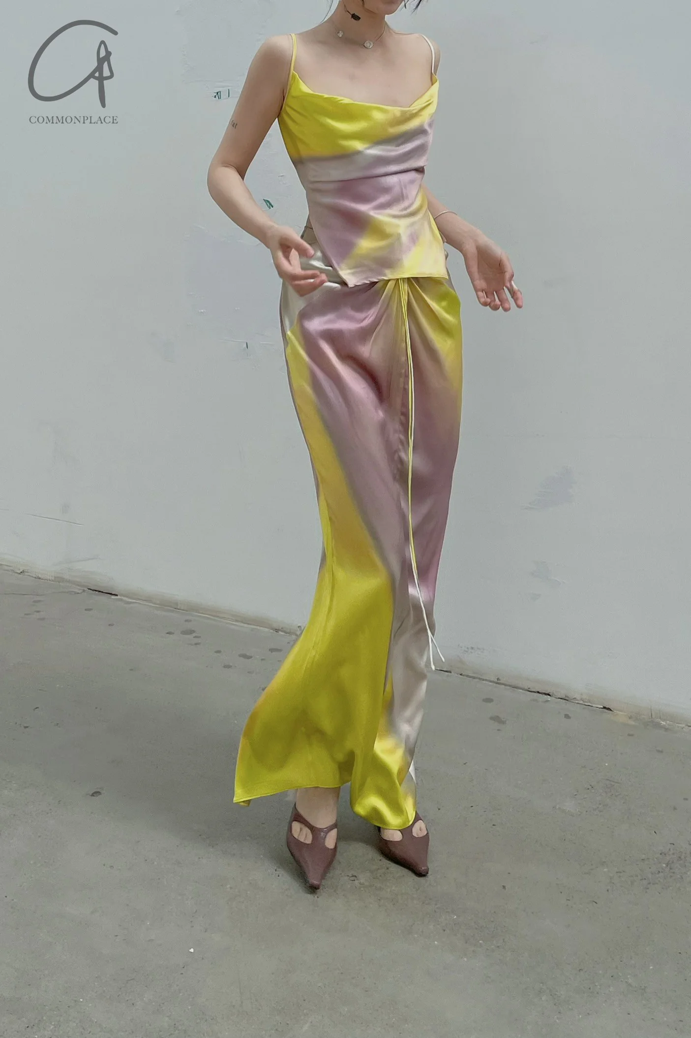 OUDE WAAG Printed Knotted Drape Skirt OW-22SS-SK04 Yellow Grey - Image 26