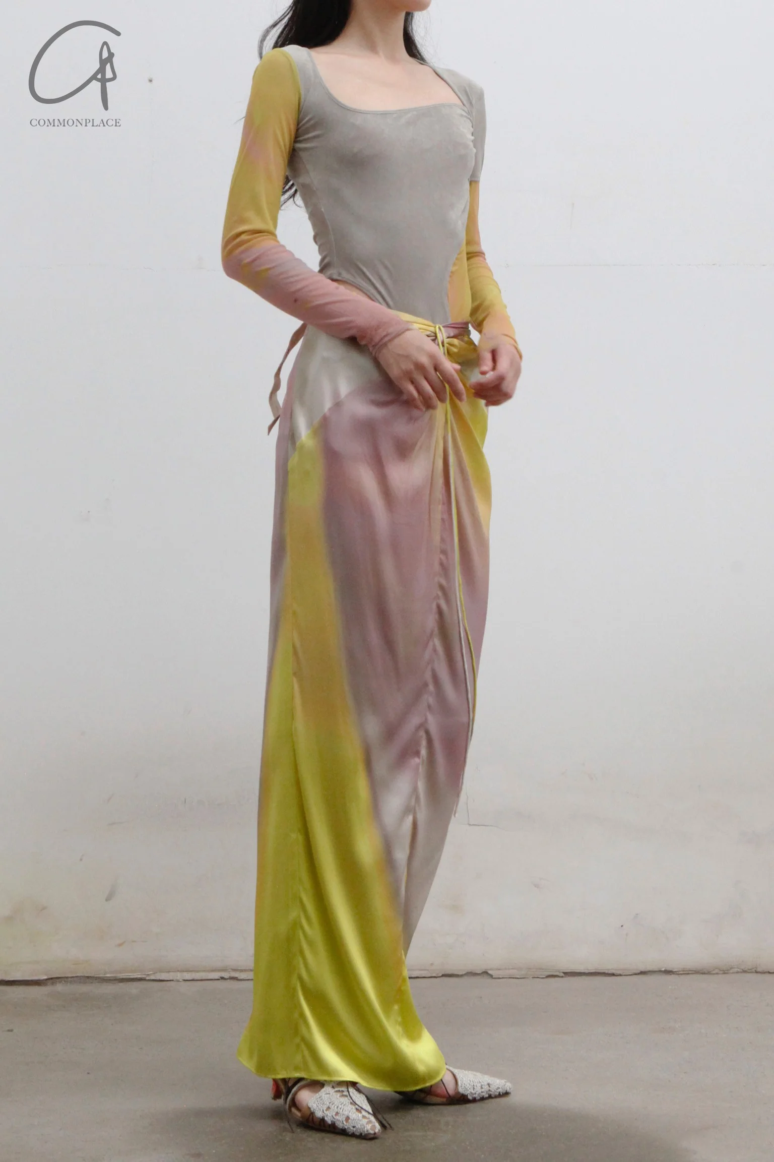 OUDE WAAG Printed Knotted Drape Skirt OW-22SS-SK04 Yellow Grey - Image 4