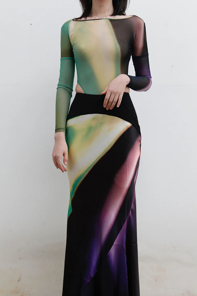 OUDE WAAG Printed Mesh Bodysuit Series OW-22SS-UW04 Print 1 - Image 2