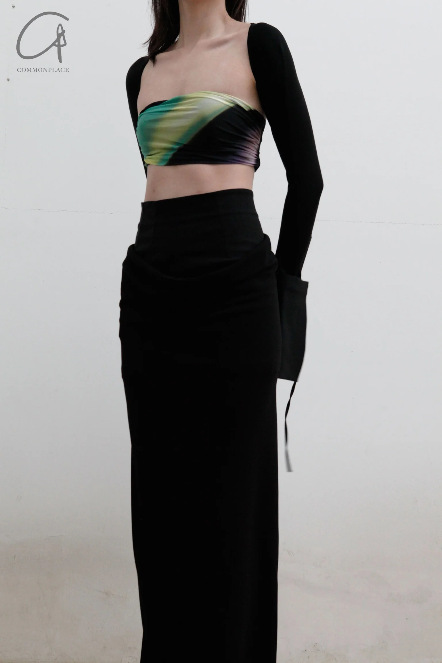 OUDE WAAG printed pleated tube top OW-22SS-AS04 black green yellow - Image 2