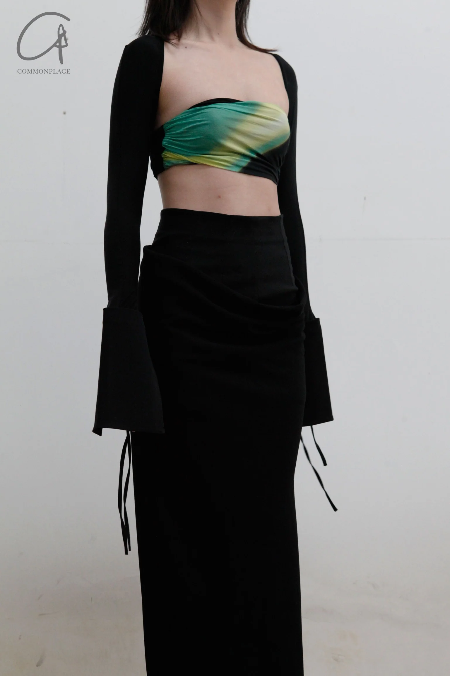 OUDE WAAG printed pleated tube top OW-22SS-AS04 black green yellow - Image 4