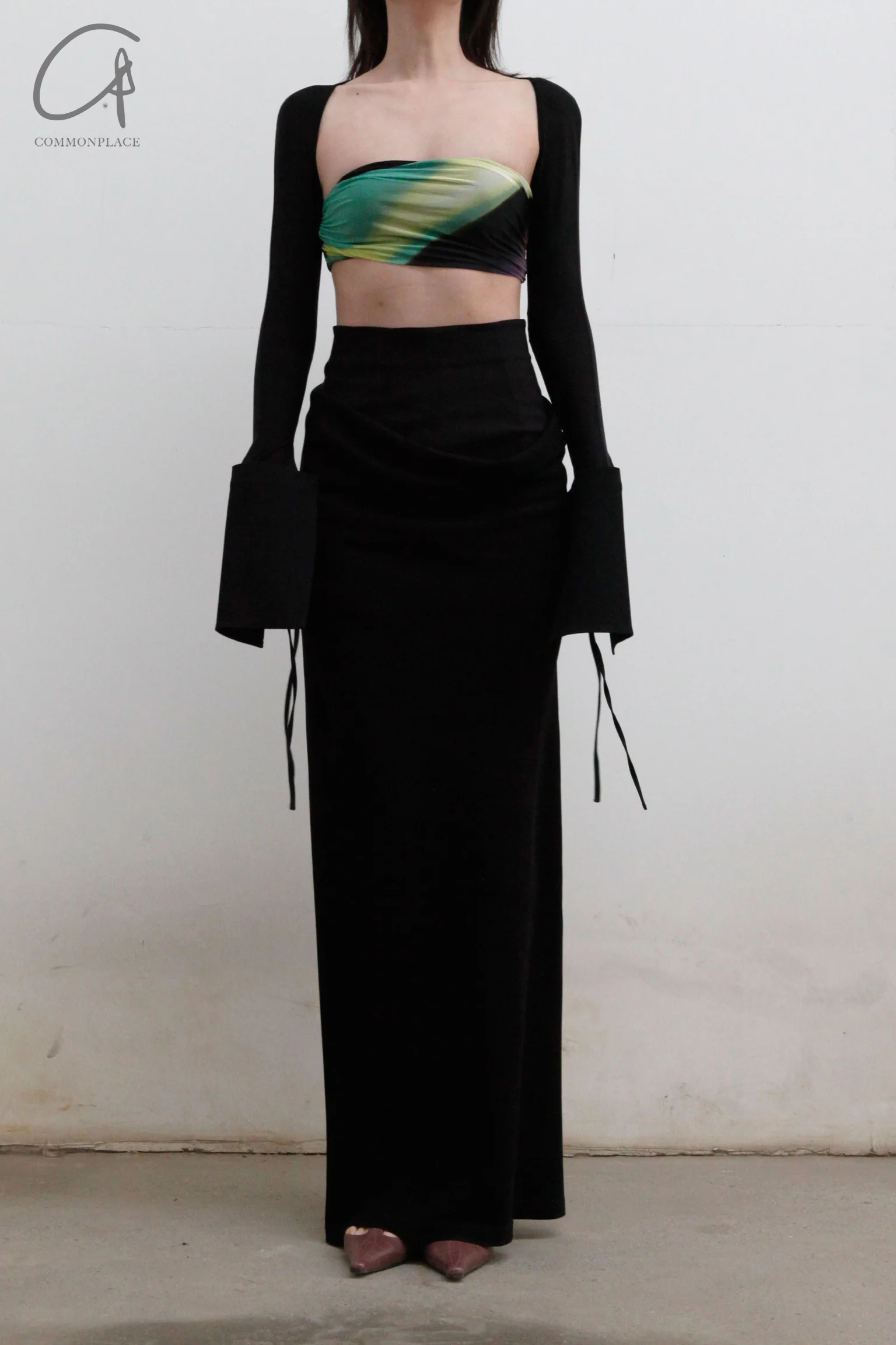OUDE WAAG printed pleated tube top OW-22SS-AS04 black green yellow - Image 5