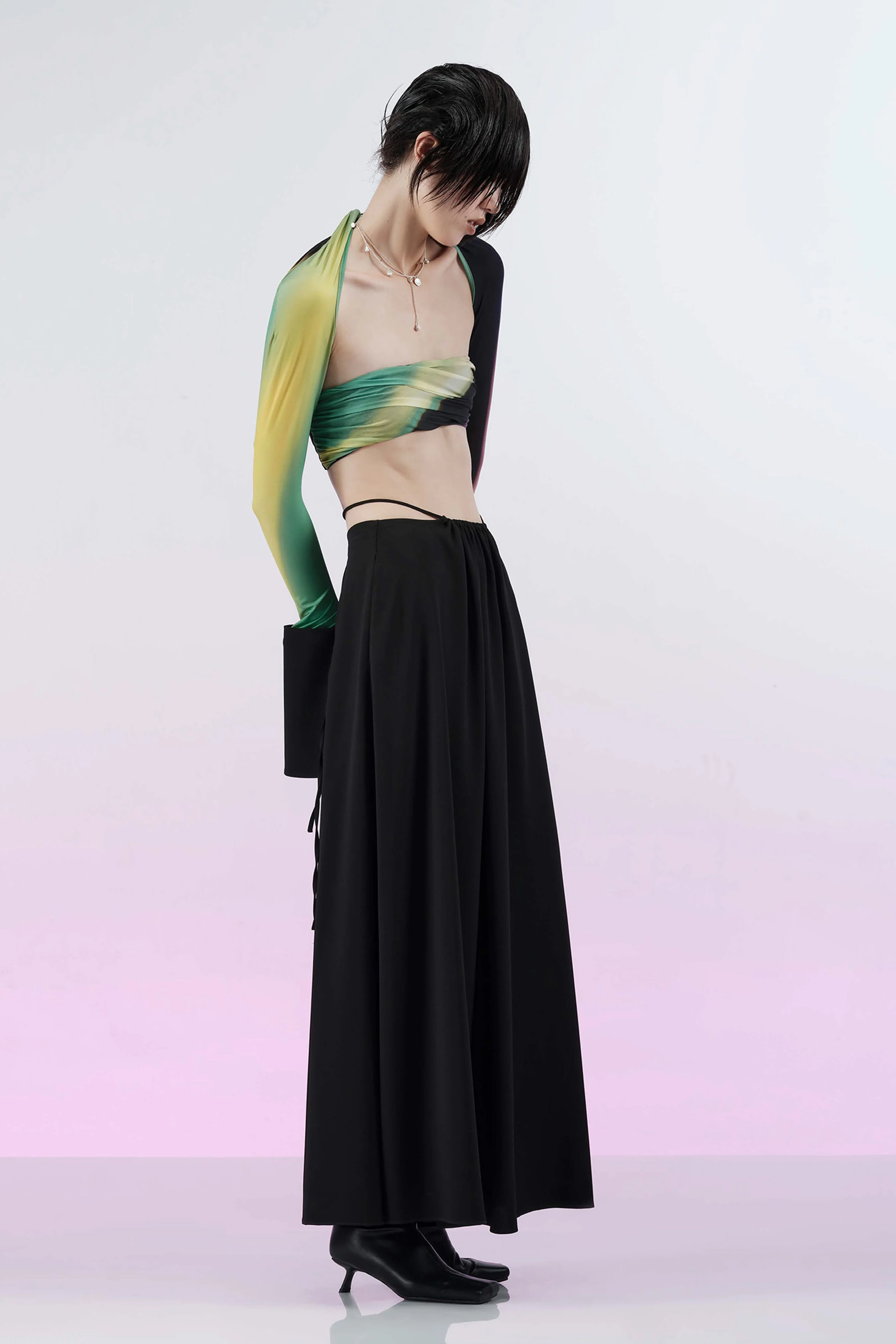 OUDE WAAG printed pleated tube top OW-22SS-AS04 black green yellow - Image 7