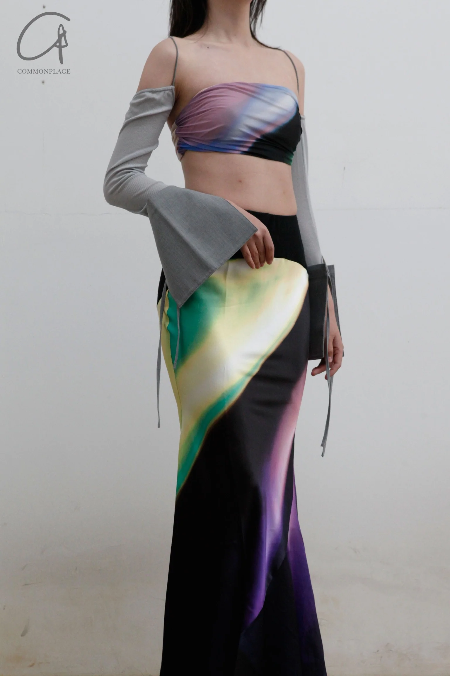 OUDE WAAG printed pleated tube top OW-22SS-AS04 black purple green - Image 3