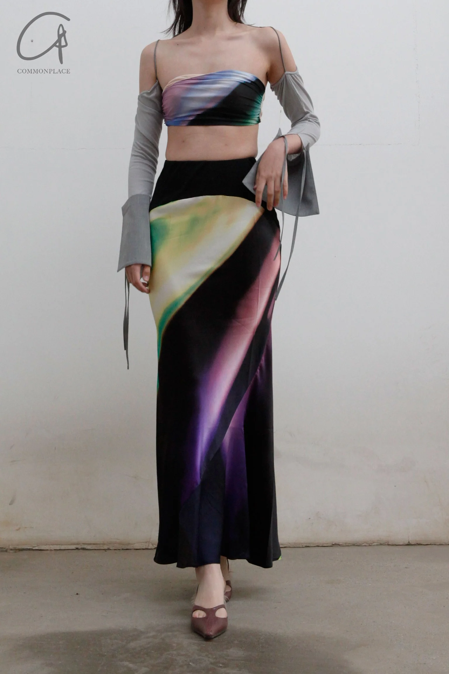 OUDE WAAG printed pleated tube top OW-22SS-AS04 black purple green - Image 4