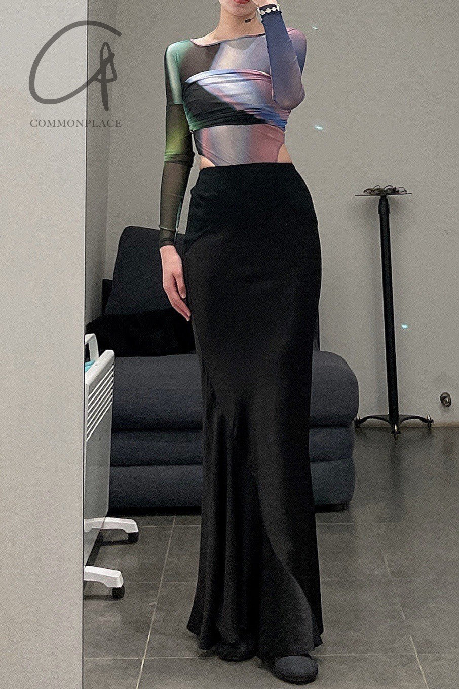 OUDE WAAG Printed Stretch Fishtail Skirt OW-22SS-SK03 Black - Image 34