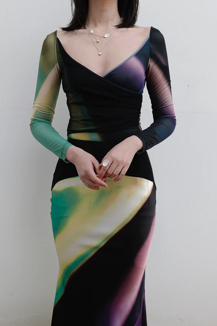 OUDE WAAG Printed Stretch Fishtail Skirt OW-22SS-SK03 Black Green Yellow - Image 5