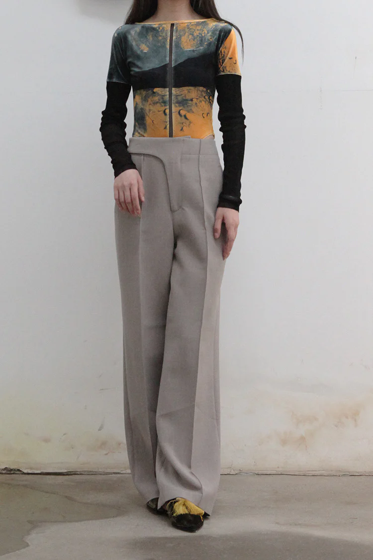OUDE WAAG Printed Velvet Sleeve Base Shirt OW-21AW-UW01 Orange Black - Image 2