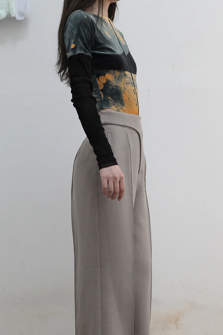 OUDE WAAG Printed Velvet Sleeve Base Shirt OW-21AW-UW01 Orange Black - Image 4