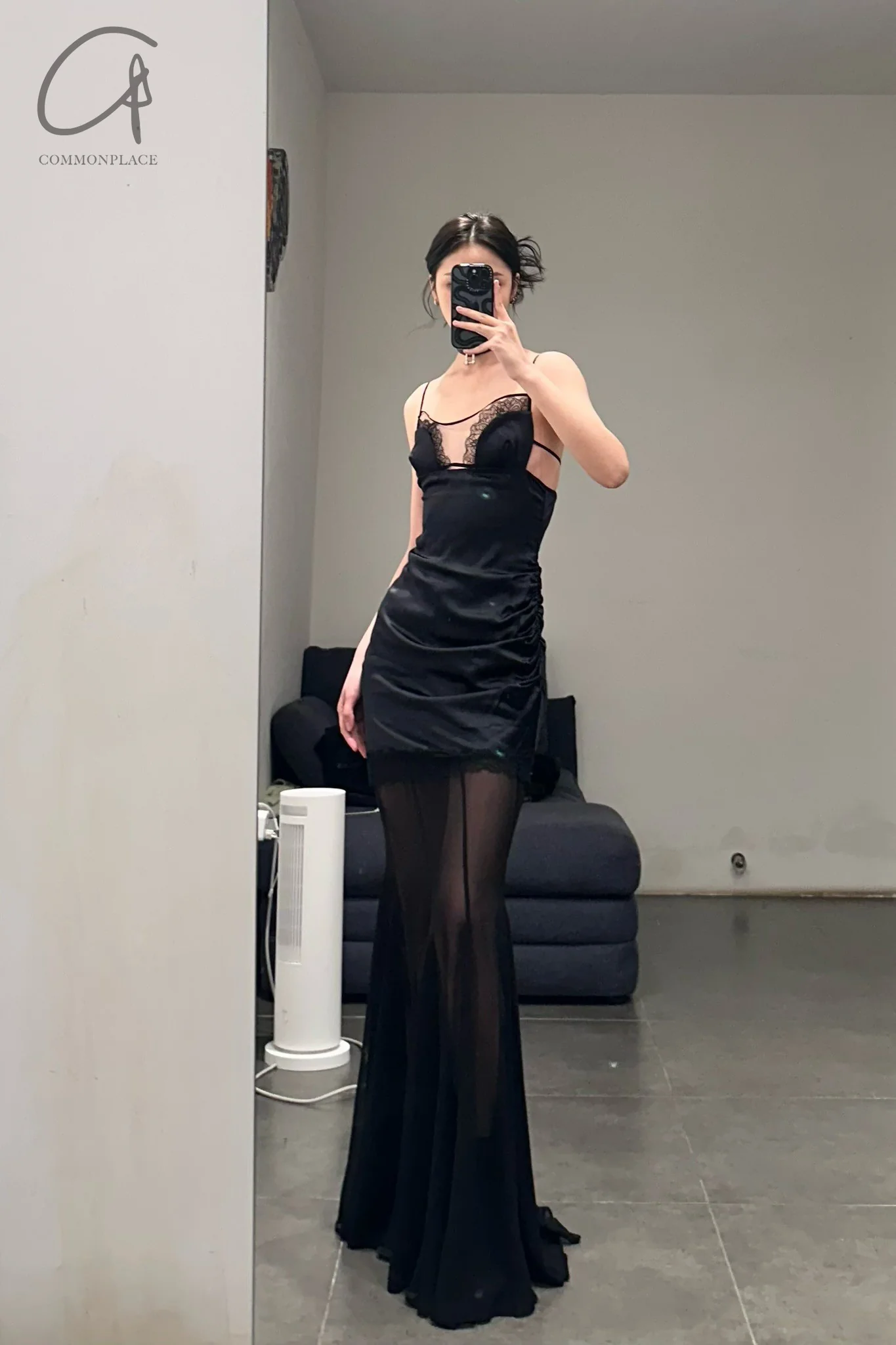 OUDE WAAG silk chiffon double layer fishtail skirt OW-24SS-SK08-HEI black - Image 12