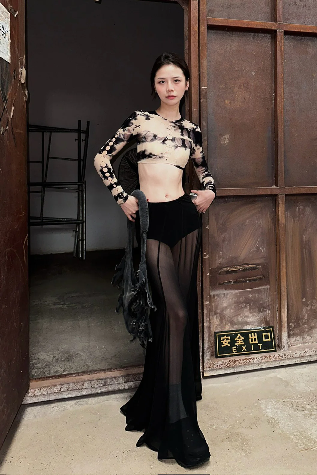 OUDE WAAG silk chiffon double layer fishtail skirt OW-24SS-SK08-HEI black - Image 16