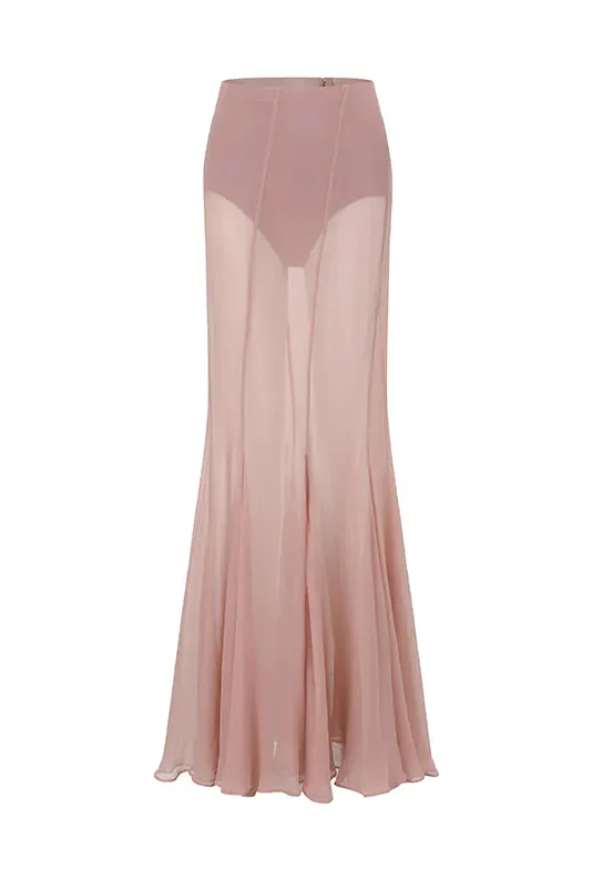 OUDE WAAG silk chiffon double layer fishtail skirt OW-24SS-SK08 light pink - Image 5